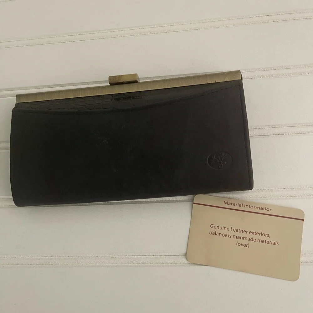 Buxton Wallet Purse Organizer Black Cowhide Leather Crossbody Detachable Strap